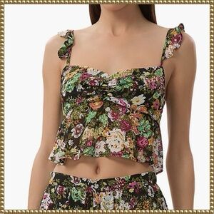 AFRM Black Floral Ruffle Cropped Camisole Top Medium